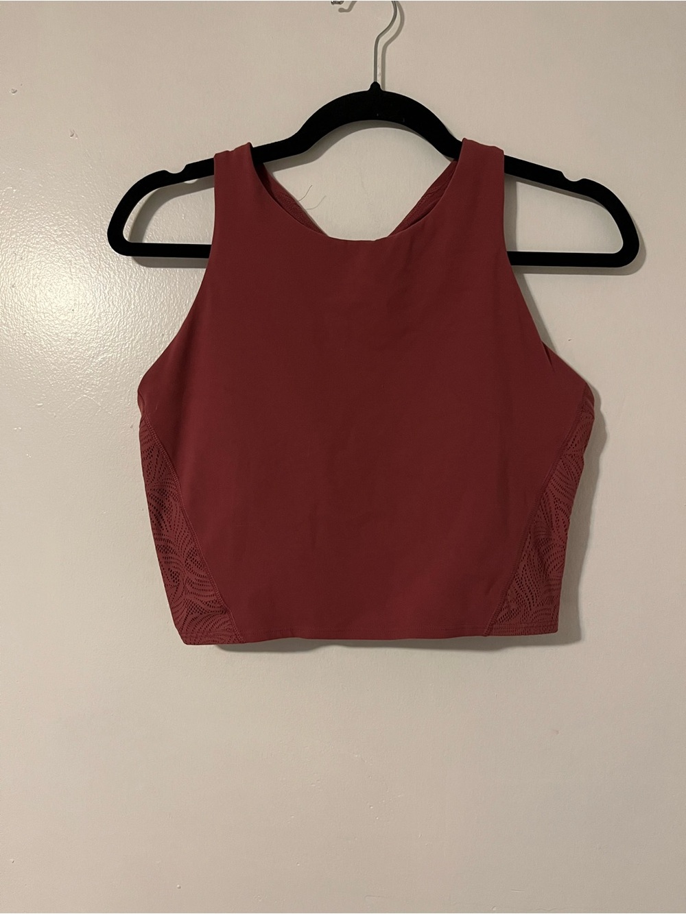 Athleta High-Neck Lace Panel Crop Sports Bra - Deep Rose